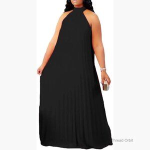 Plus Size Sleeveless Chiffon Halter Maxi Dress Pleated Boho Casual Formal